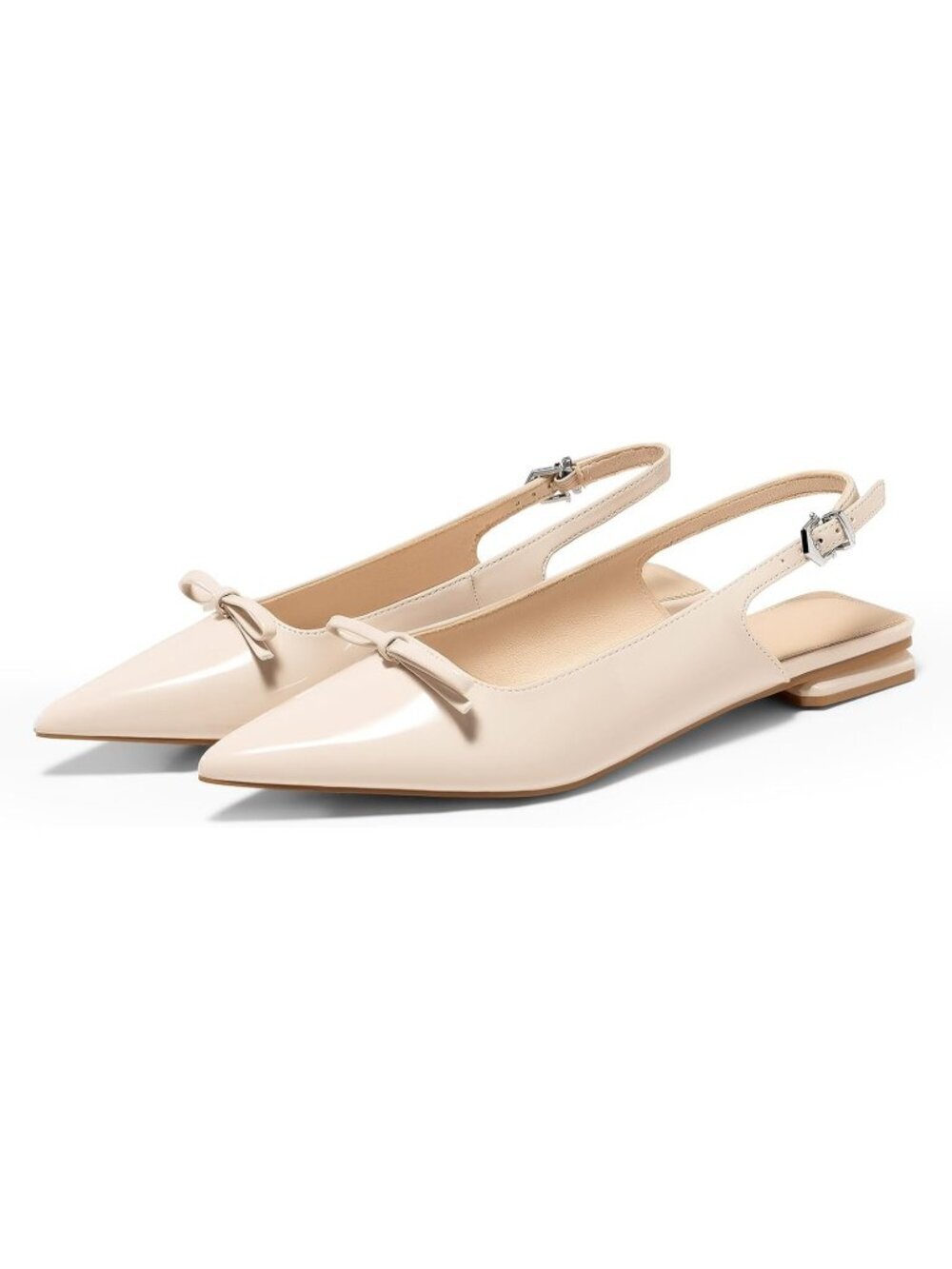 Women's Nude Flats Closed Toe Bow Ballet Sleek Block Heels Party Dress Shoes